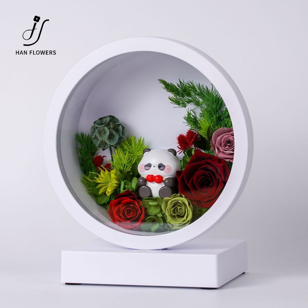 Panda LED Bedside Table Lamp with Preserved Flower