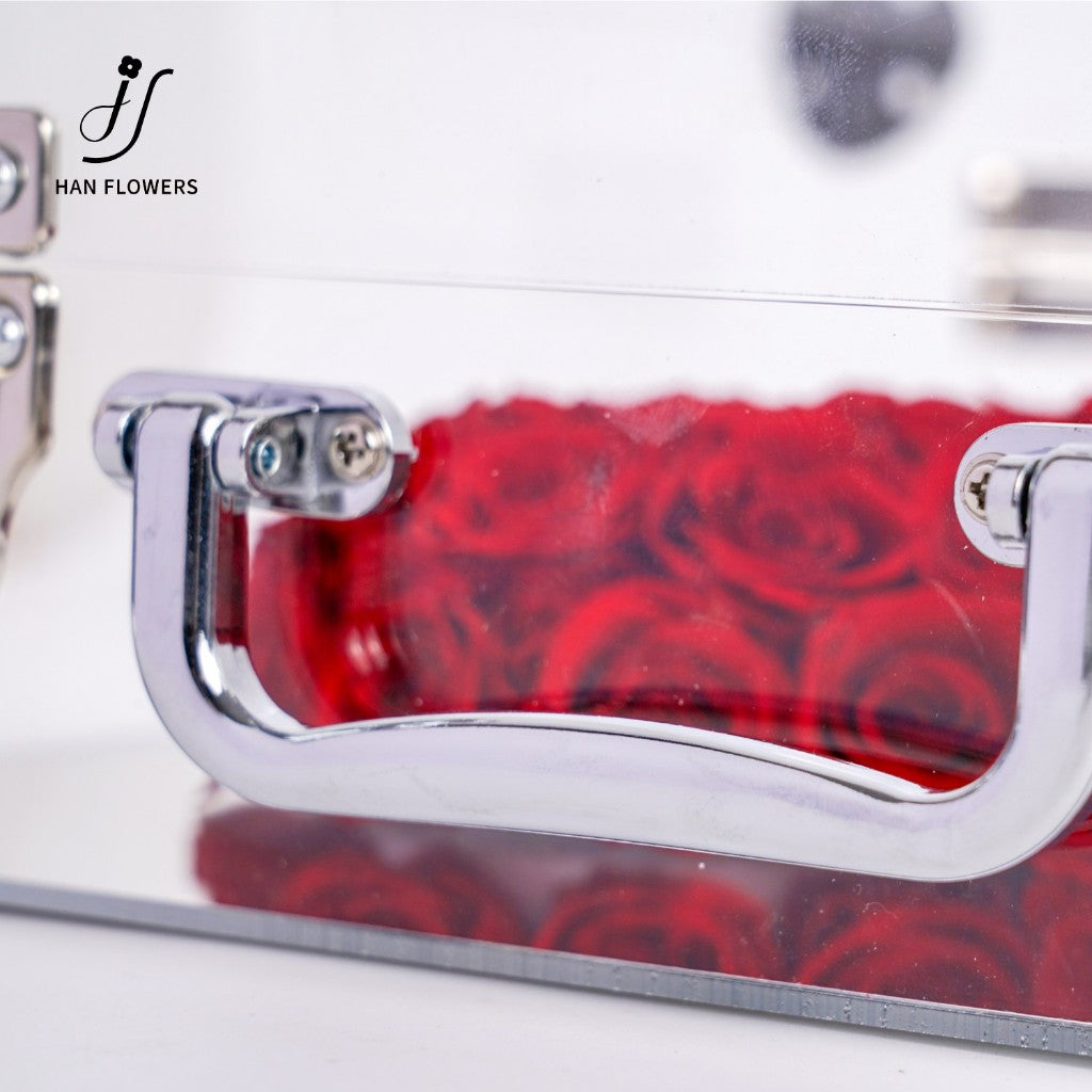 Preserved Roses Heart Shape Mirror Hand Carry Box