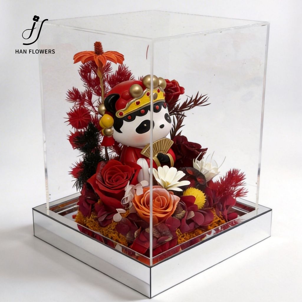 Preserved Rose with Chinese Opera Style Panda