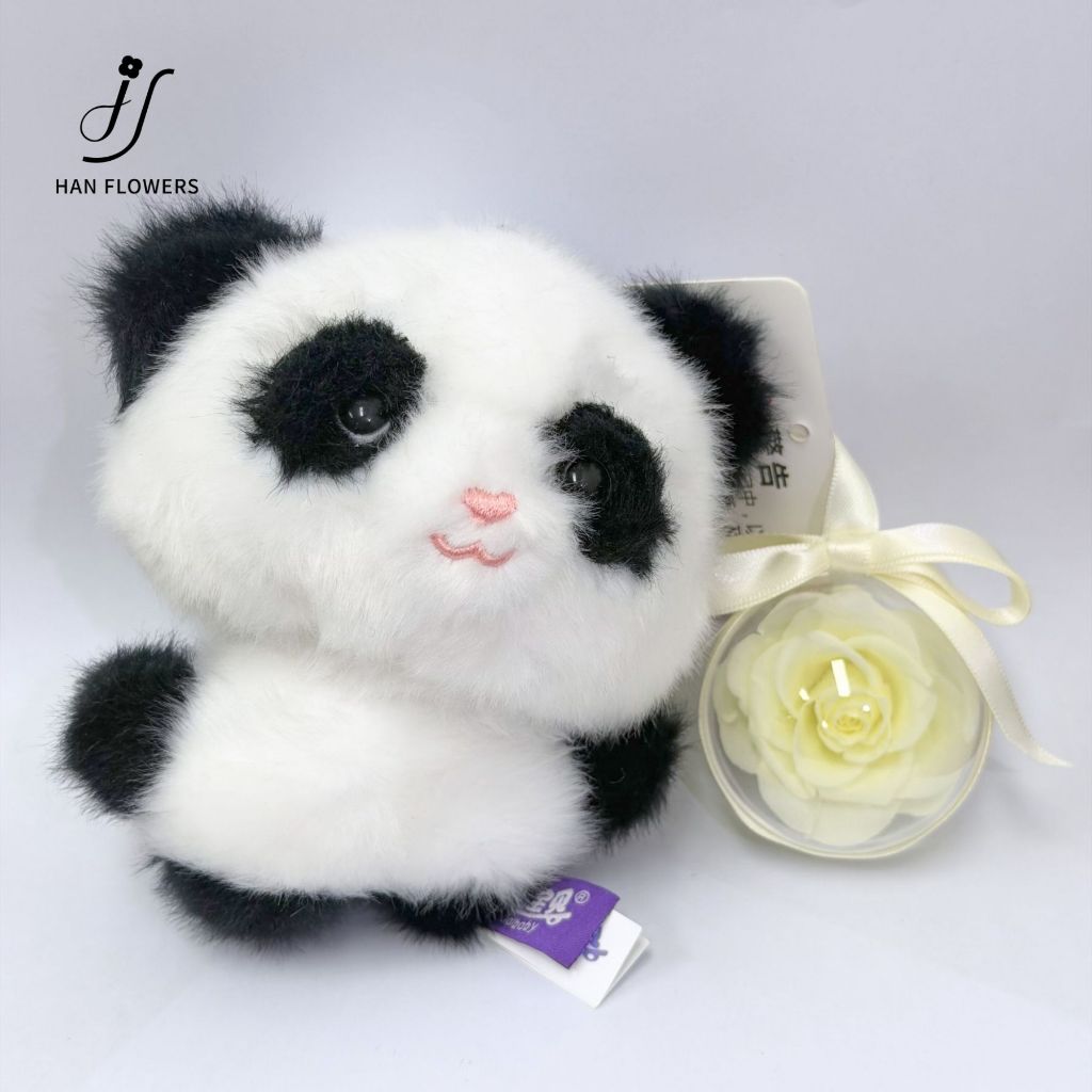 Preserved Rose Keychain with Cute Panda