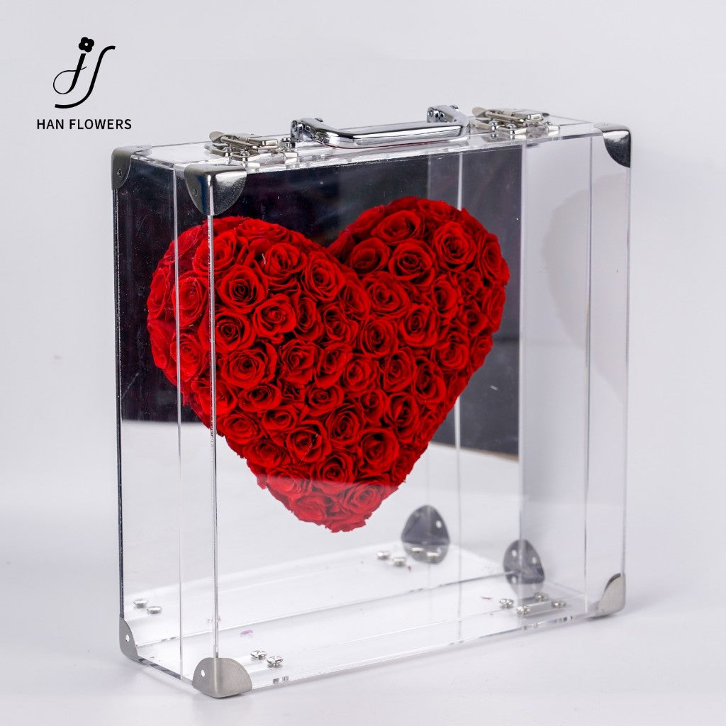 Preserved Roses Heart Shape Mirror Hand Carry Box