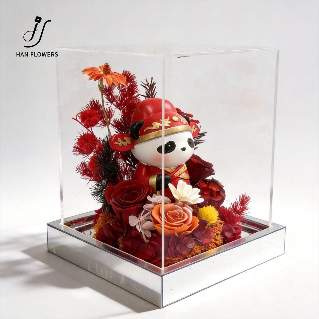 Preserved Rose with Chinese Opera Style Panda