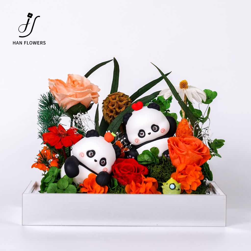 Preserved Flower Happiness Panda Gift Box