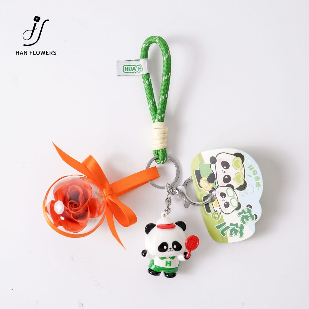 Preserved Rose Keychain with Cute Panda