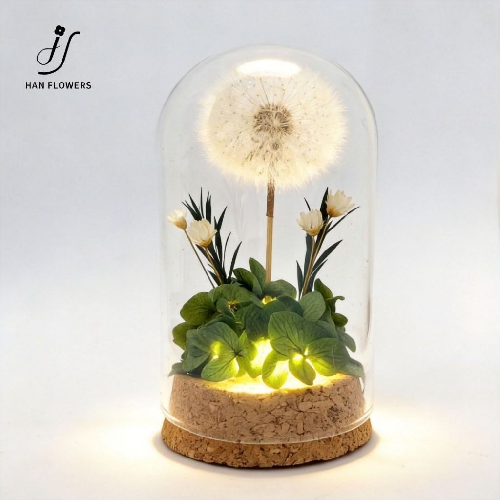 Dandelion Preserved Flower in Glass Dome